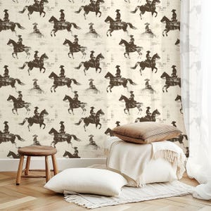 Horse Wallpaper Mural: Creamy Muted Western Cowboy - Peel & Stick