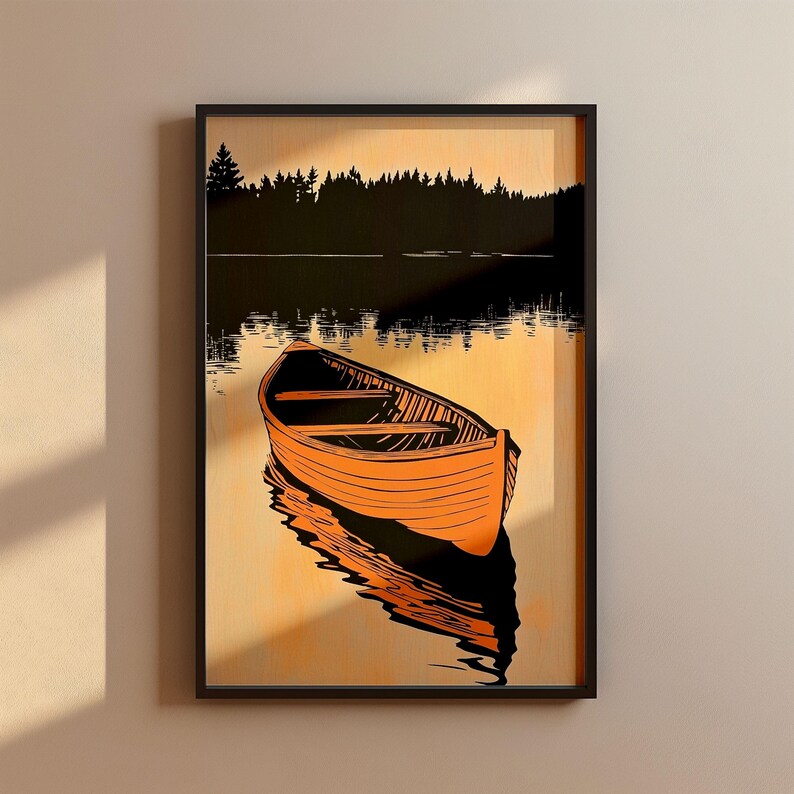 Canoe Wall Art Outdoor Travel Aesthetic Poster Fishing Nature Print