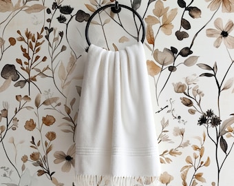 Neutral Wildflower Wallpaper - Minimalist Beige + Brown Botanical Wall Mural: Removable, Traditional Options