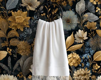 Maximalist Dark Floral Wallpaper: Moody Boho Blue and Gold Accent Wall Mural