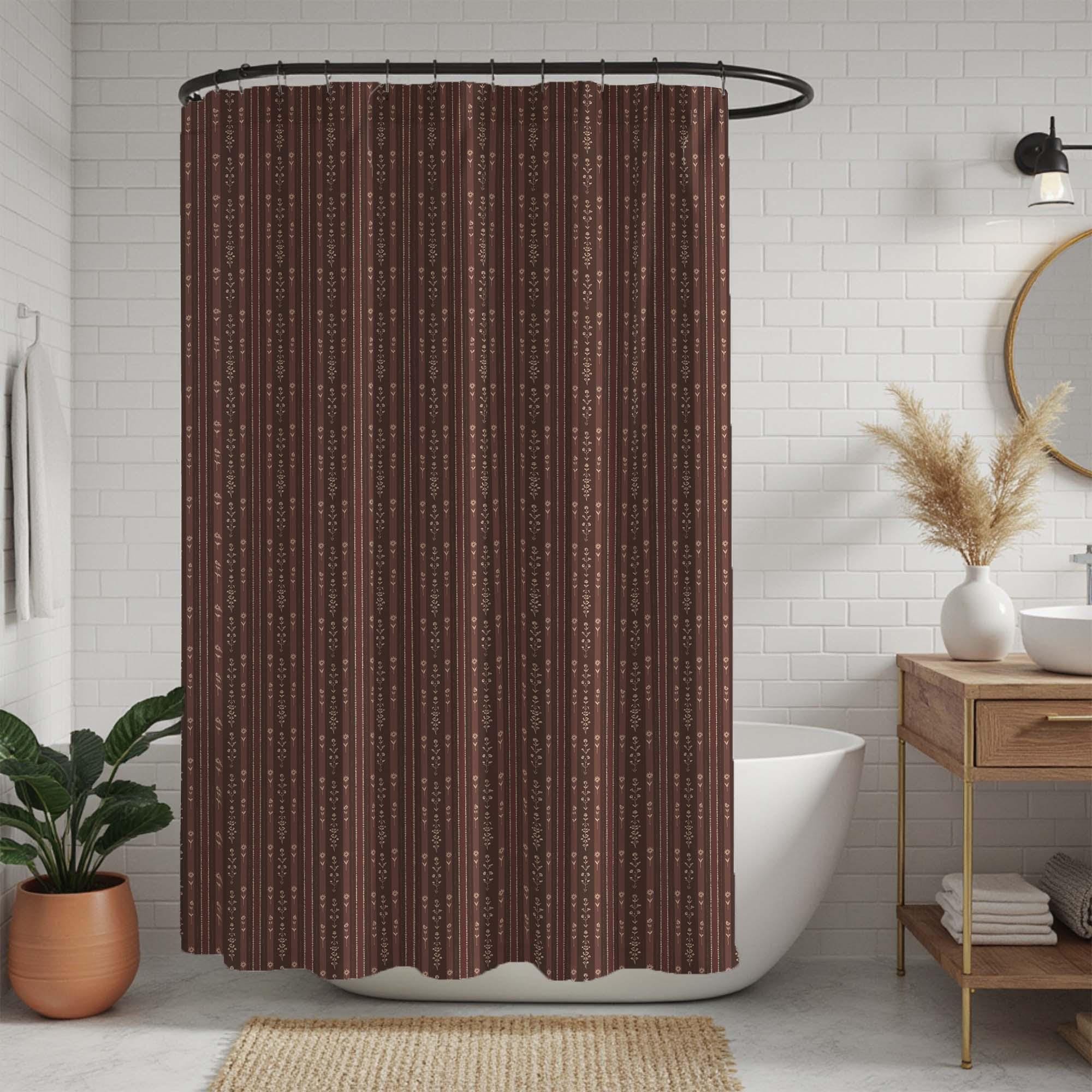 Dark Maroon Striped Floral Shower Curtain Rustic Red Vintage Style…