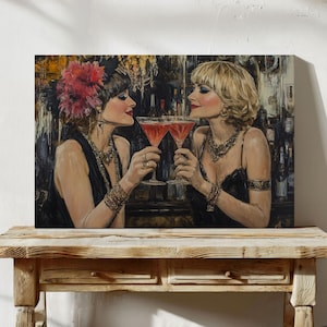 1920s Speakeasy Wall Art - Flapper Girl Martini Print - Prohibition Cocktail Poster - Vintage Home Bar Decor - Feminine Bar Cart Artwork