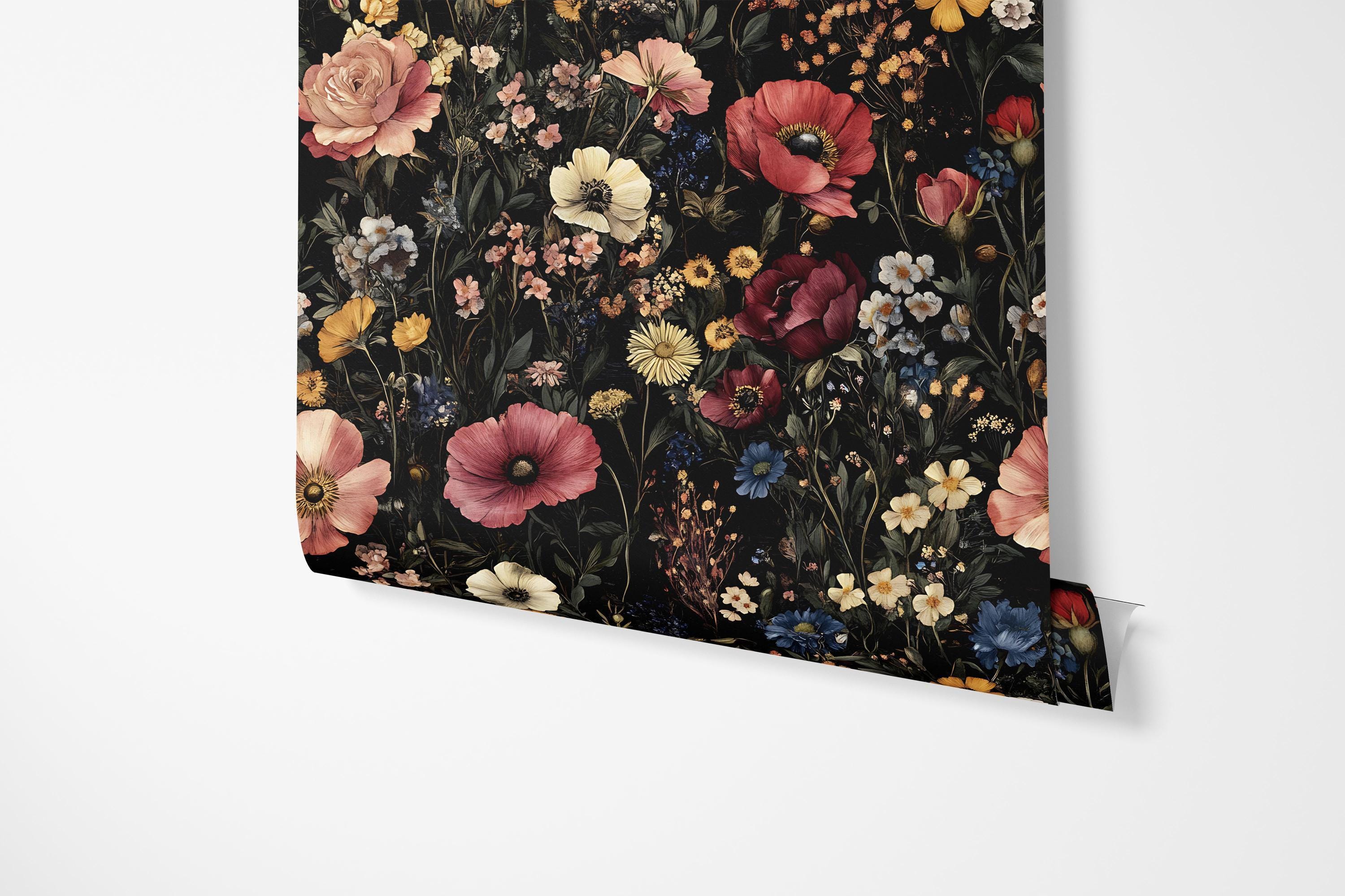 Dark Botanical Wildflower Wallpaper: Moody Cottagecore Floral Garden ...