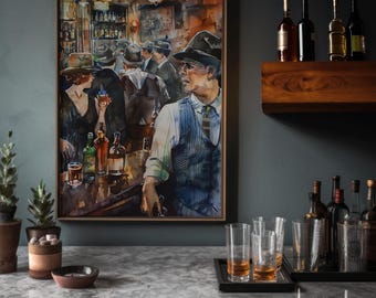 Speakeasy Cocktail Lounge Print: Vintage Bourbon Room Poster, Home Bar Art