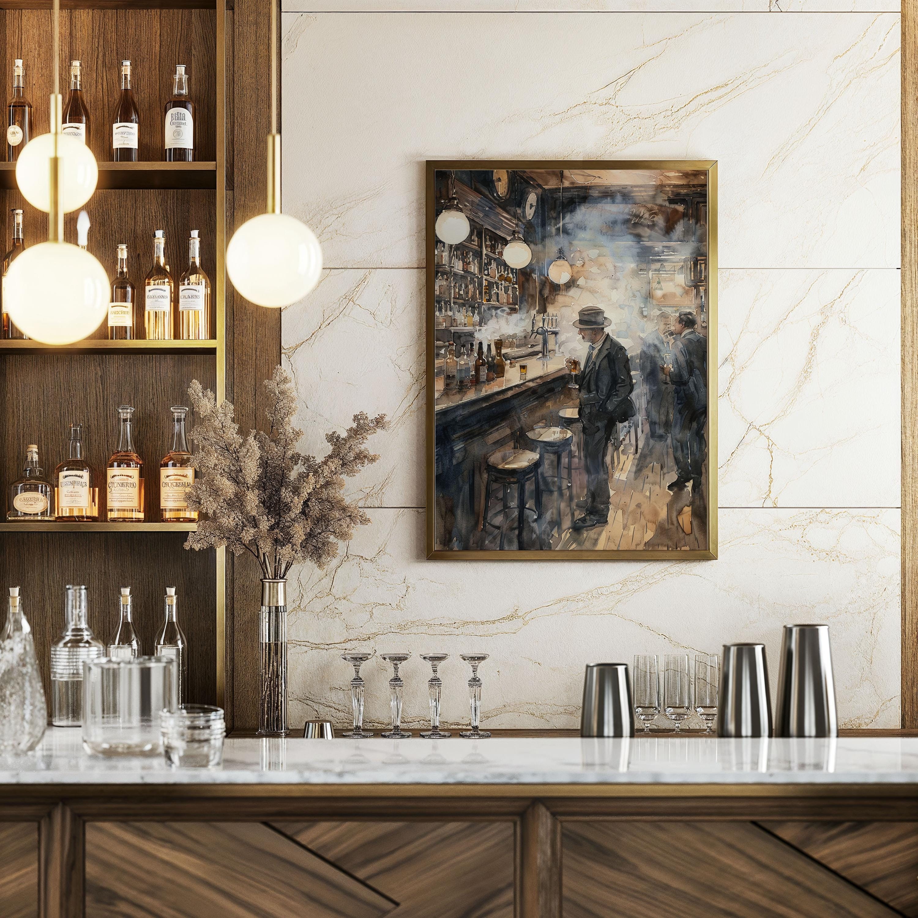 1920s Prohibition Speakeasy Artwork Mancave Bourbon Wall Art Cocktail Decor Masculine Poster Moody Aesthetic Home Bar Wall Hanging