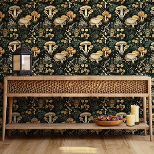 Woodland Whimsical Mushroom Wallpaper | Cottagecore Botanical Farmhouse Accent Wall Mural image 4