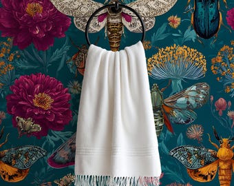 Whimsical Botanical Moth Wallpaper: Maximalist Teal Bug + Butterfly Accent Wall Mural