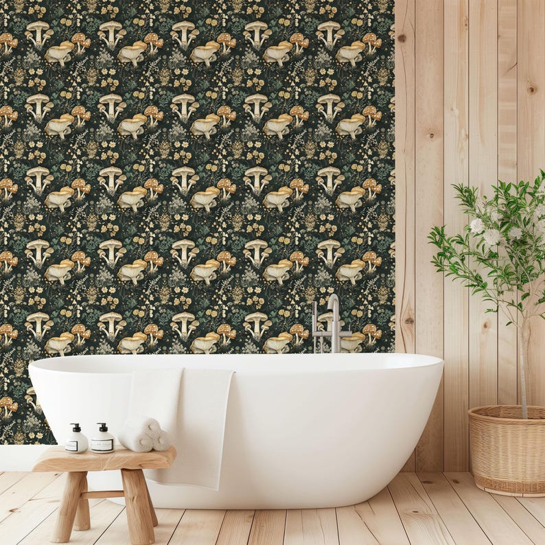 Woodland Whimsical Mushroom Wallpaper | Cottagecore Botanical Farmhouse Accent Wall Mural image 6