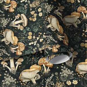 Woodland Whimsical Mushroom Wallpaper | Cottagecore Botanical Farmhouse Accent Wall Mural image 3