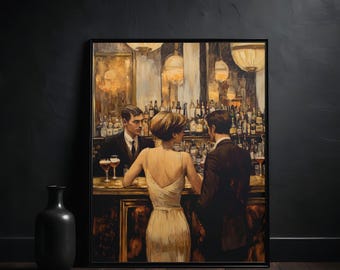 1920s Bourbon Speakeasy Art: Vintage Home Bar Print