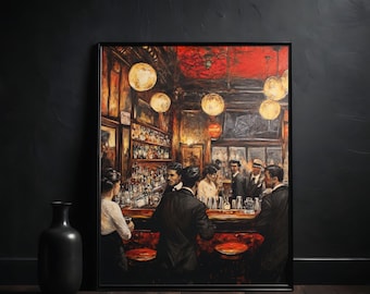 Speakeasy Bar Art Print: Moody Mancave Decor, Bourbon Room Poster