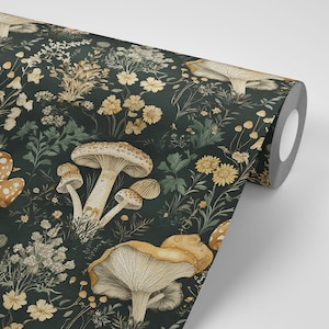 Woodland Whimsical Mushroom Wallpaper | Cottagecore Botanical Farmhouse Accent Wall Mural image 5