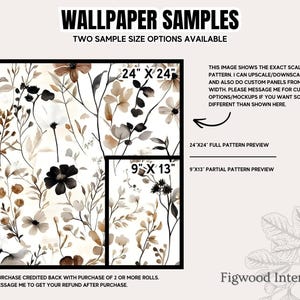 Papel pintado de flores silvestres neutras - Mural botánico minimalista beige y marrón: opciones tradicionales y extraíbles imagen 7