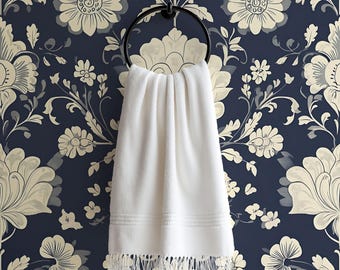 Navy Botanical Art Nouveau Wallpaper: Dark Boho Vintage Floral Accent Wall Mural