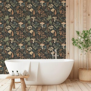 Boho Woodland Mushroom Wallpaper Cottagecore Green Forest Accent Wall Mural