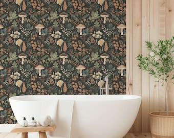Boho Woodland Mushroom Wallpaper Cottagecore Green Forest Accent Wall Mural