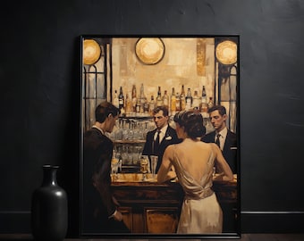 Speakeasy Bar Art Print: Moody Mancave Decor, Bourbon Room Poster