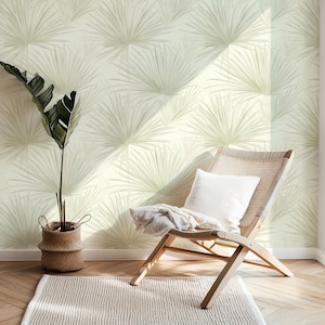 Neutral Coastal Palm Wallpaper Muted Beach House Accent Wall Mural Removable Tropical Peel + Stick
