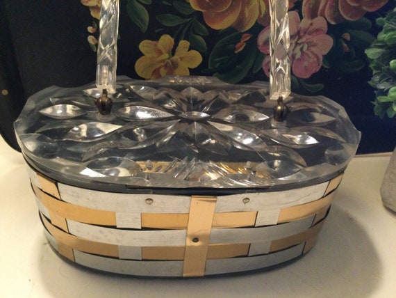 Vintage retro lucite basket weave purse - image 9