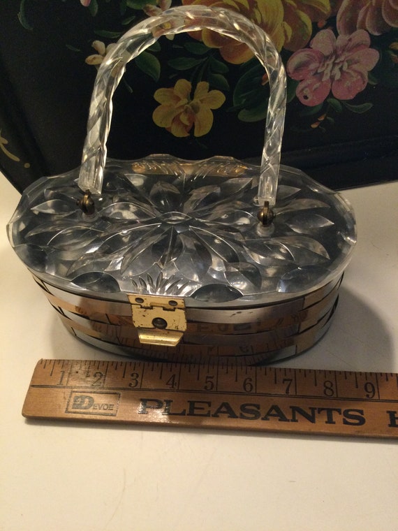 Vintage retro lucite basket weave purse - image 8