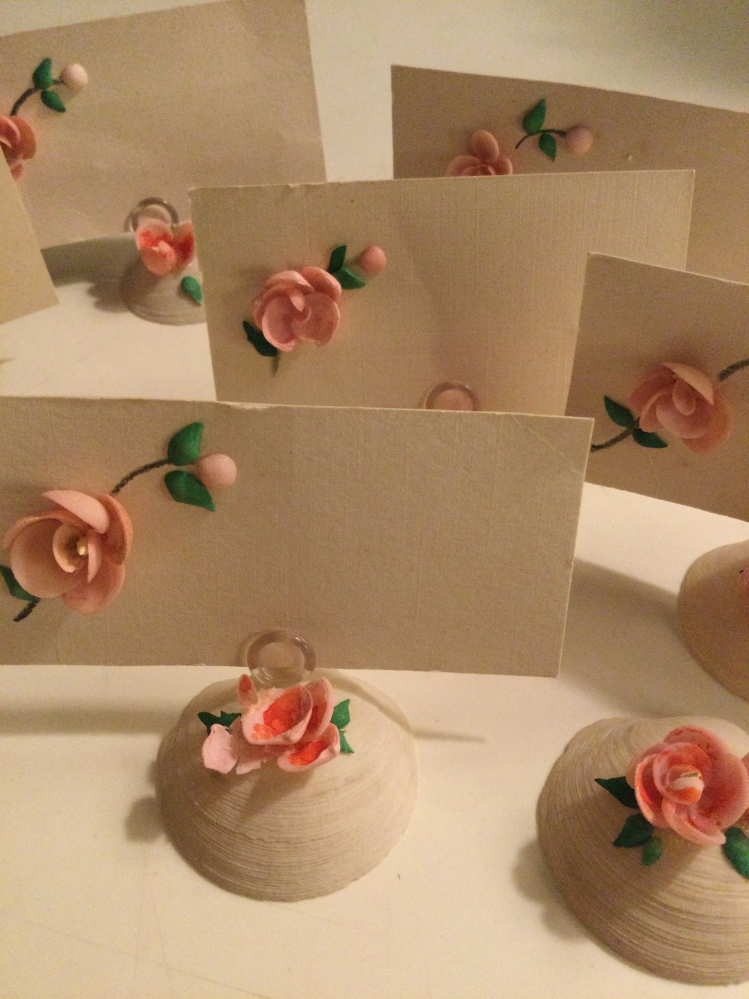 Vintage Place Cards and Holder Set Porcelain Flowers Shells Etsy