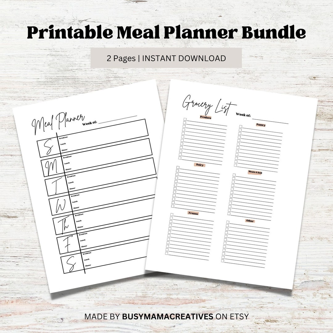 Meal Planner Bundle Grocery List Weekly Meal Planner - Etsy
