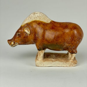 Rare Chinese Chestnut-Glazed Pottery Figure Of A Boar — Of Tang Dynasty