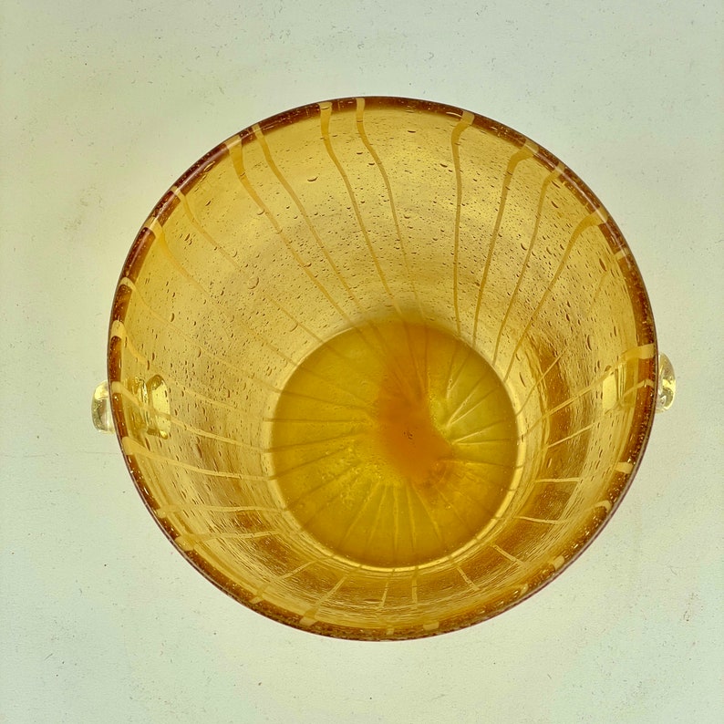 Vintage Venini for Disaronno Amber Glass Ice Bucket With White Stripes