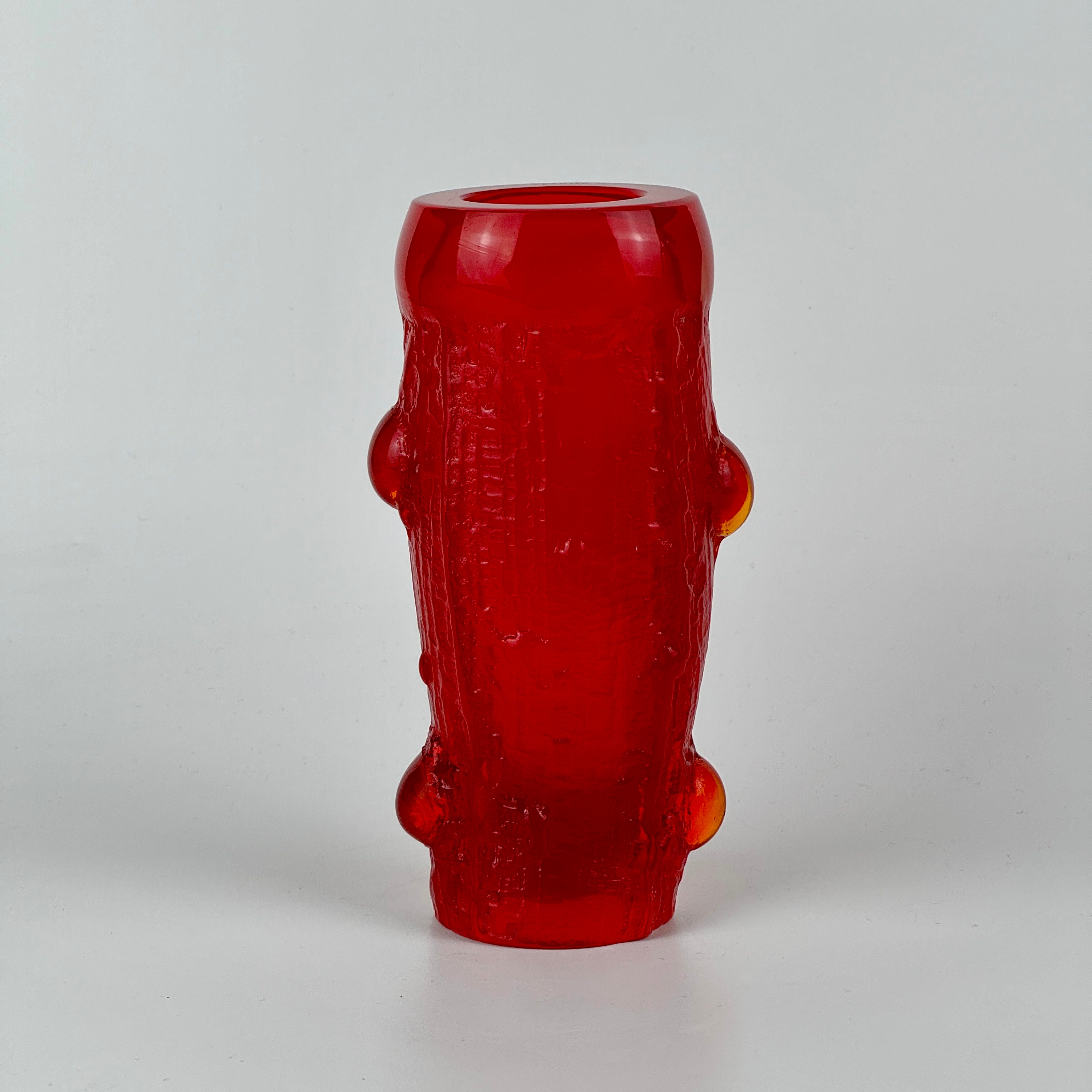 Unidentified Yet Majestic Candy Red Vintage Glass Vase With Nubby Design, Signed & Numbered