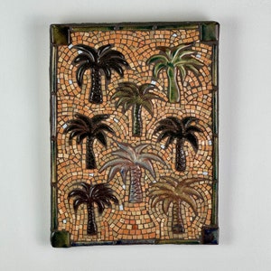 Magnificent Vintage Mosaic Ceramic Tile Art Of 7 Palm Trees