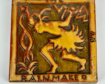 1980's Vintage Mercer Moravian Tile "The Rainmaker" 4" x 4"
