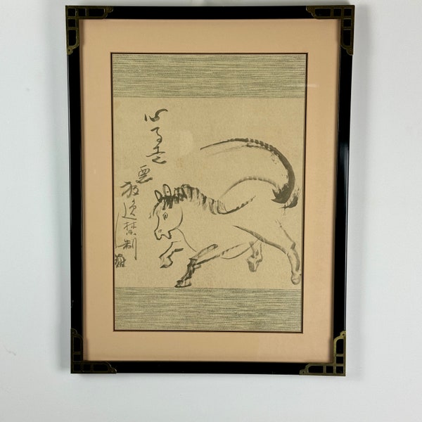 Vintage Han Dynasty Prancing Horse Watercolor On Paper Painting