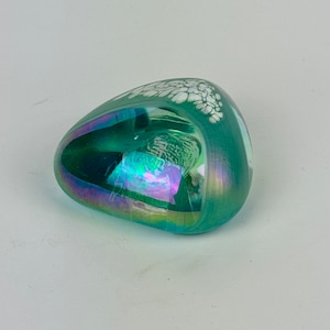 Vintage Triangular Glass Paperweight C1996 With Sea Aqua Theme Signed C. Goodman
