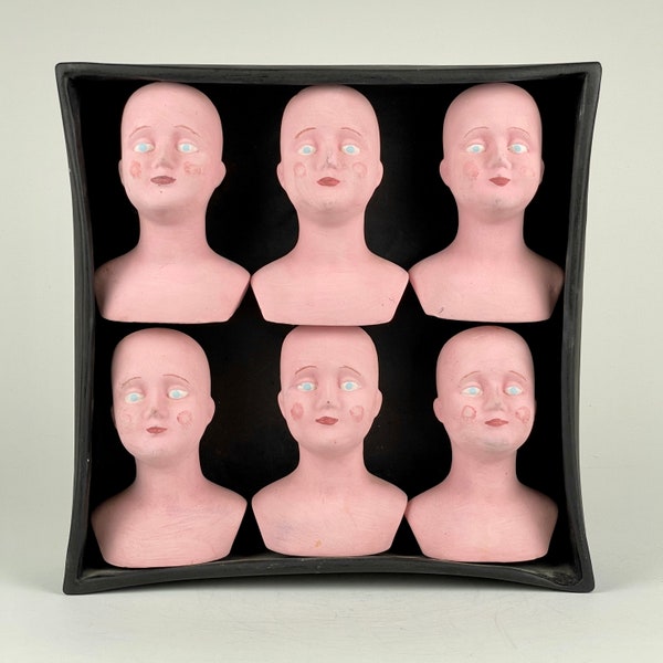 Unique Vintage Pink Porcelain Doll Heads Wall Art Sculpture