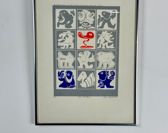 Jean Sariano Signed, Numbered & Dedicated Artist Proof Relief Print Artwork Depicting 12 Whimsical Characters