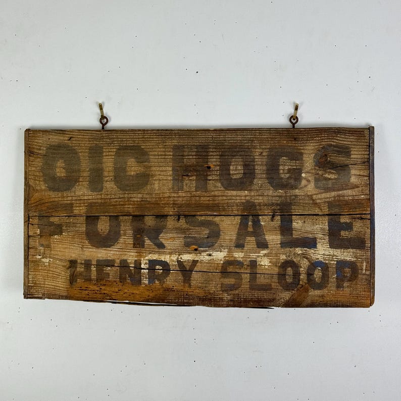 Vintage Early 20th Century "Hogs For Sale" Wooden Double Sided Trade Sign