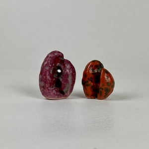Pair Of Miniature Abstract Form Ceramic Sculptures In Cherry Pink & Pumpkin Orange