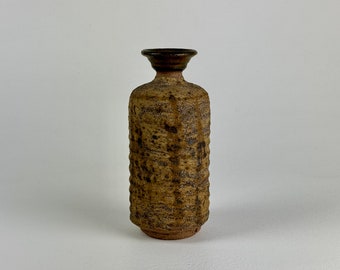 Vintage Mid-Century Modern Signed Ceramic Bud Vase With Brutalist Finish