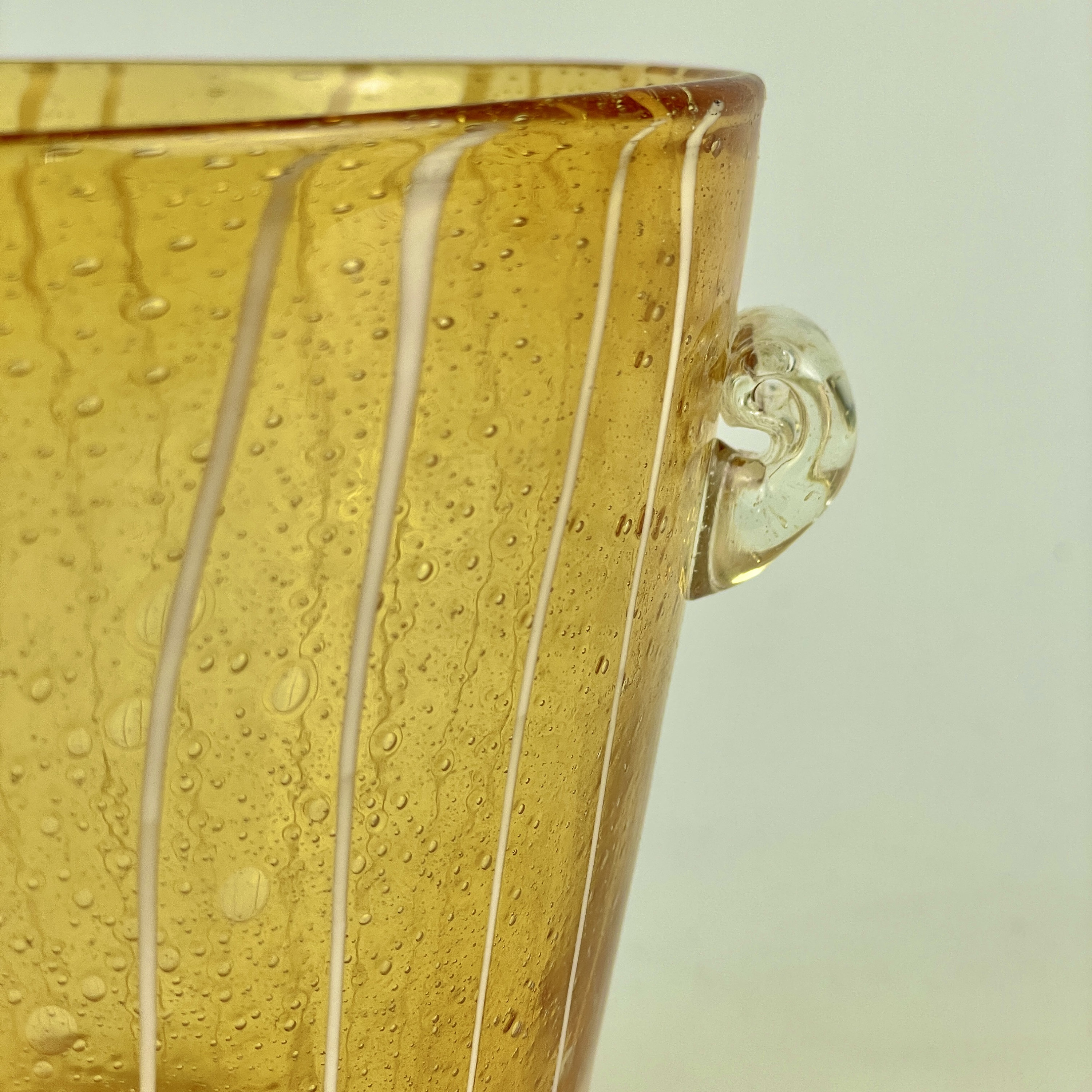 Vintage Venini for Disaronno Amber Glass Ice Bucket With White Stripes