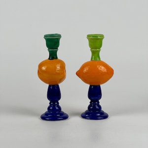 Vintage Pair of David Heger Ny Ceramic Fruit Candlestick Holders, Set 2 of 2