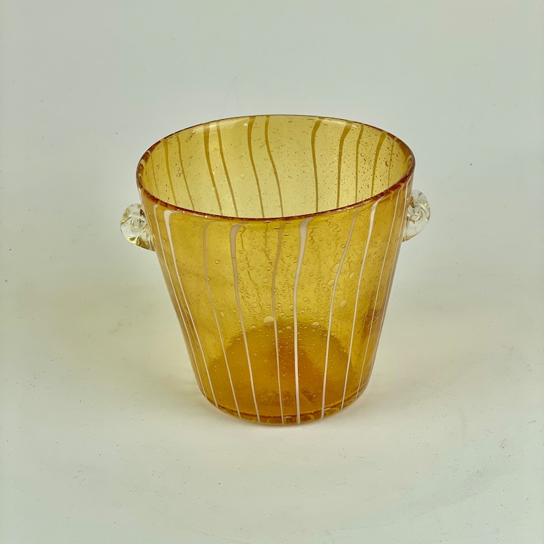 Vintage Venini for Disaronno Amber Glass Ice Bucket With White Stripes