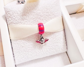 925 Sterling Silver Halloween Bat Spacer Dangle Charm Fits Charm Bracelets And Bangles