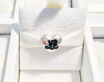 925 Sterling Silver Mickey And Minnie Heart Charm Bead With Phrase Always And Forever Fits Pandora Charm Bracelets And Bangles