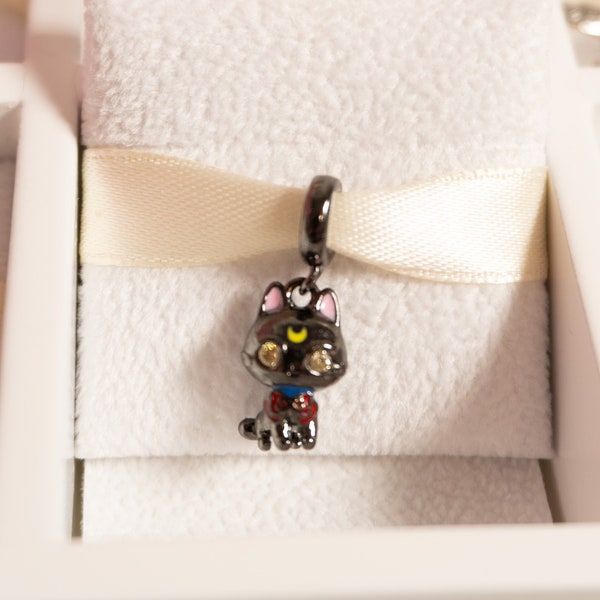 925 sterling silver luna cat Sailor Moon dangle charm bead fits Pandora bracelet