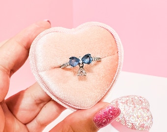 925 Sterling Silber Blau Bogen Ring Größe 8 CZ Band Ring Zierlich Niedlich Feminin Schmuck Geschenk für Sie