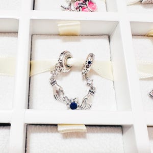 925 Sterling Silver Hands With Blue Star Safety Chain Charm Fits Pandora Charm Bracelets