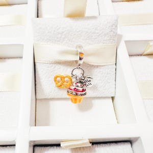 925 Sterling Silver Cupcake, Pretzel & "Hello Fall" Dangle Charm Fits Pandora Bracelets