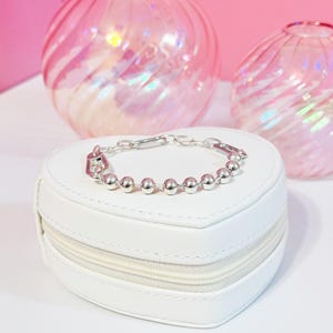 925 Sterling Silber Armband mit Gliederkette und Perlen aus Metall