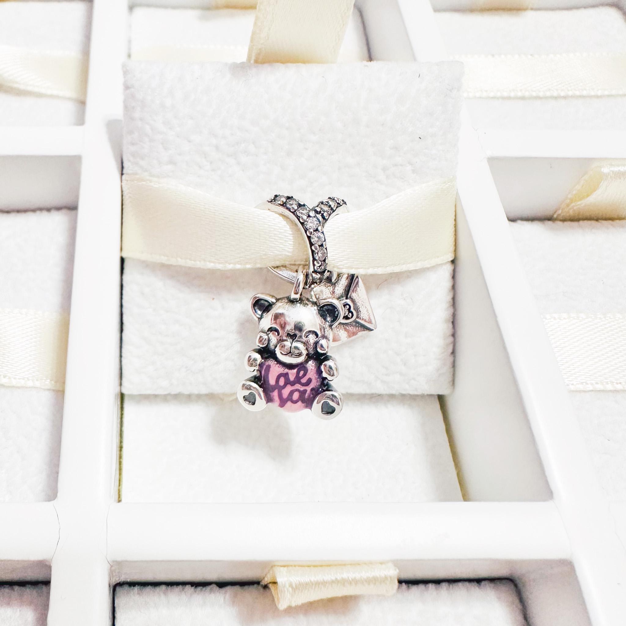925 Sterling Silver Love You Bear With Pink Heart Charm Fits