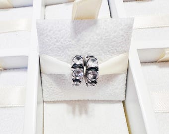 Set di ciondoli a clip con cristalli scintillanti trasparenti in argento sterling 925, adatti a braccialetti e braccialetti con ciondoli.